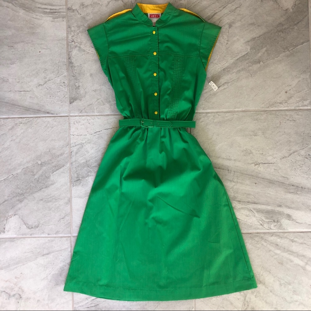 Elegant Green Dress with Yellow Accents